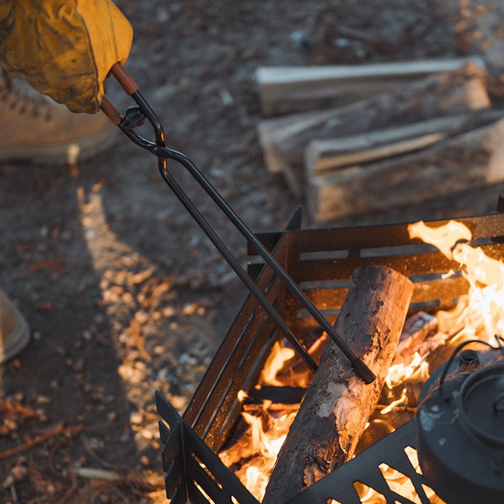 High Strength Fire Tongs for Campsite Cooking with Leather Wrapped Handle