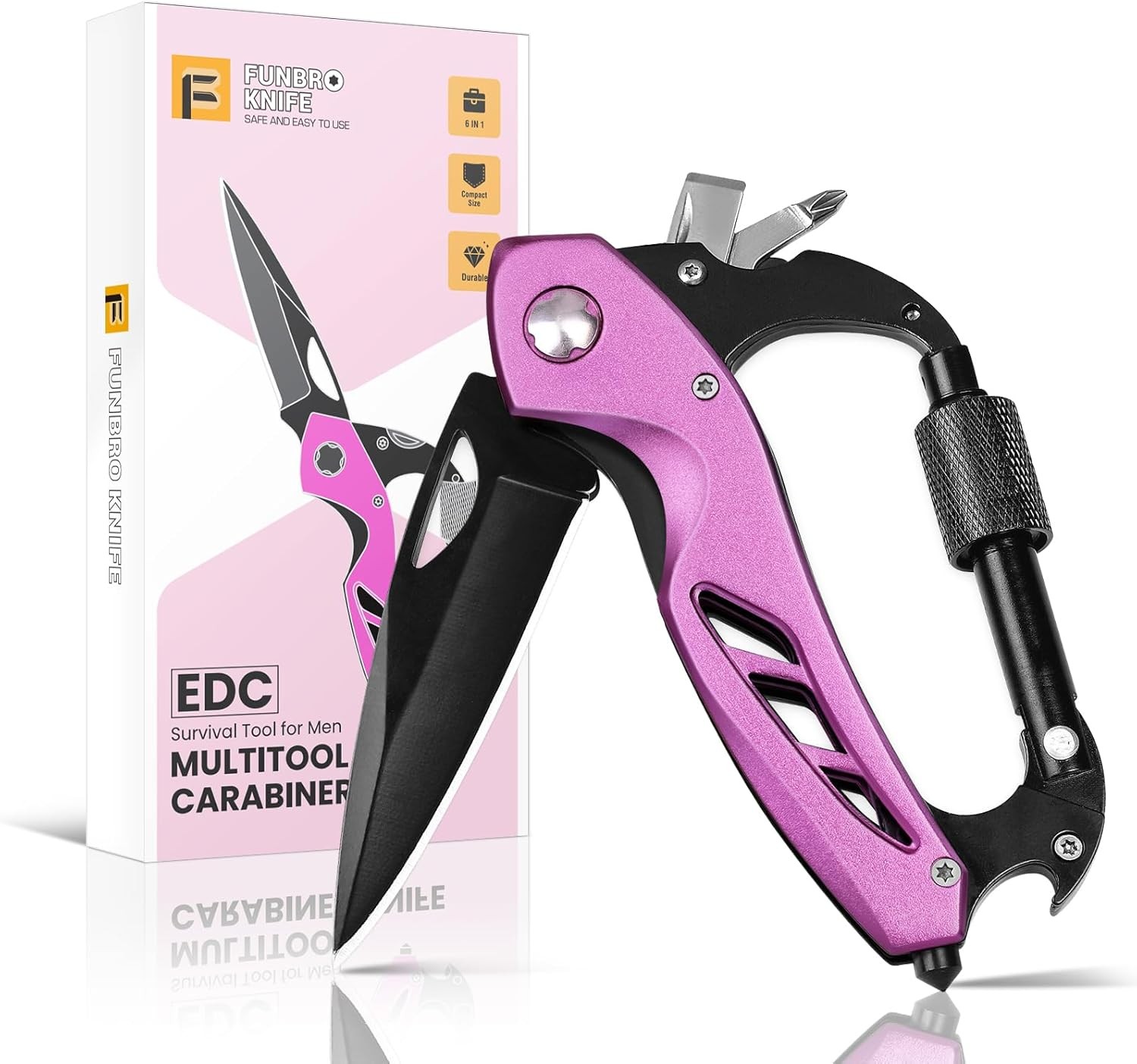 FUNBRO Pink Multitool Carabiner, Stocking