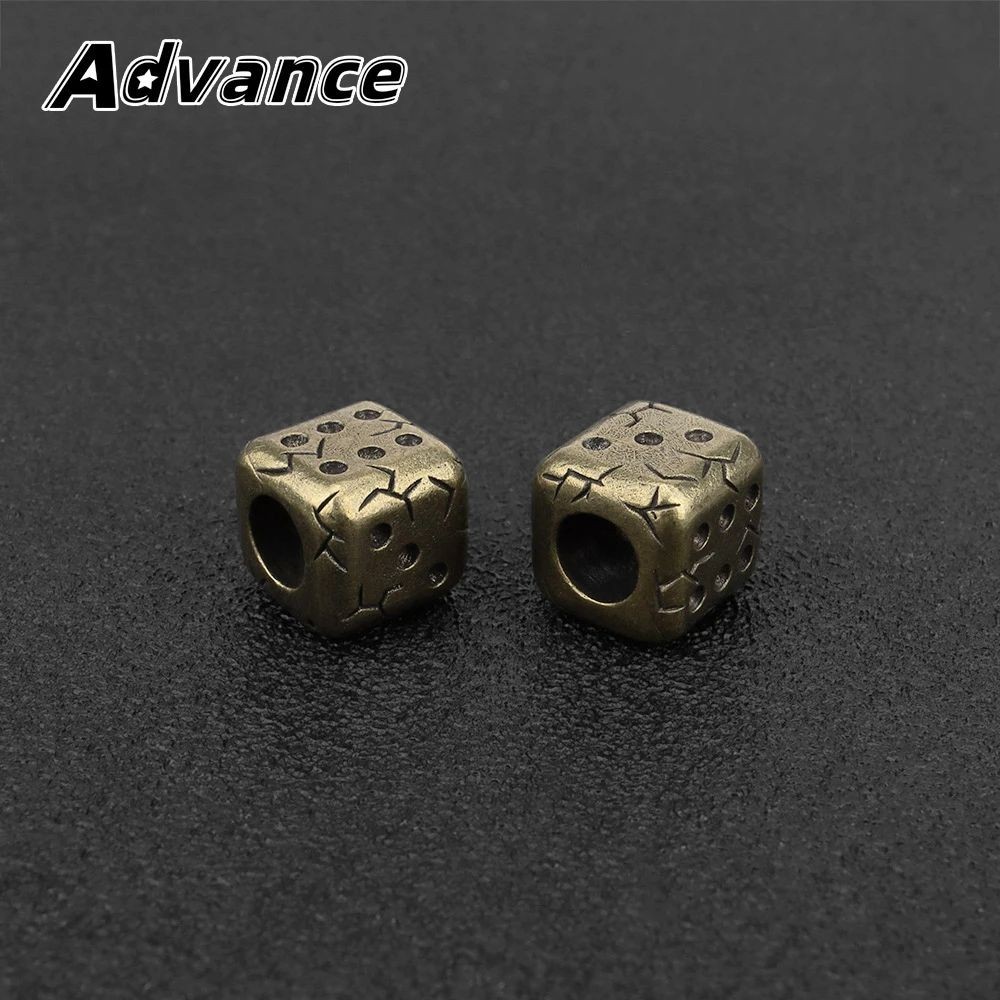 Brass Dice Pendant Bead Paracord Lanyard Keychain Outdoor Accessories