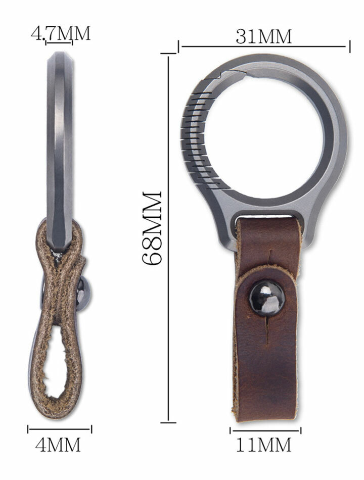 EDC Titanium Alloy + Leather Keychain Portable Removable Key Ring Pendant Tool