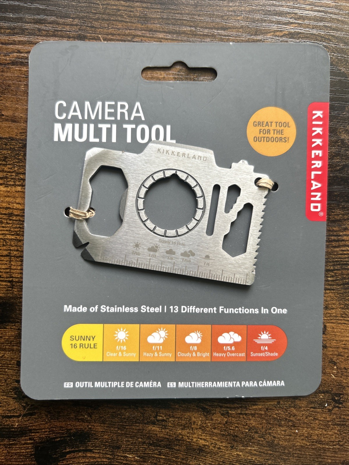 Kikkerland Multi-Tool Camera-Shaped 13 Function Wallet Size Stainless CD550