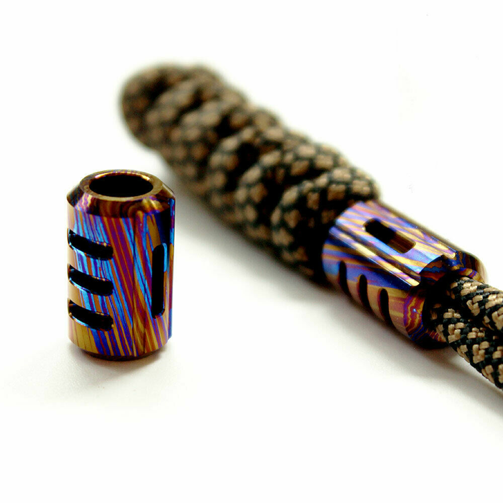 Titanium Moku Ti Timascus Lanyard Umbrella Rope Pendant EDC DIY Bead Zipper Head