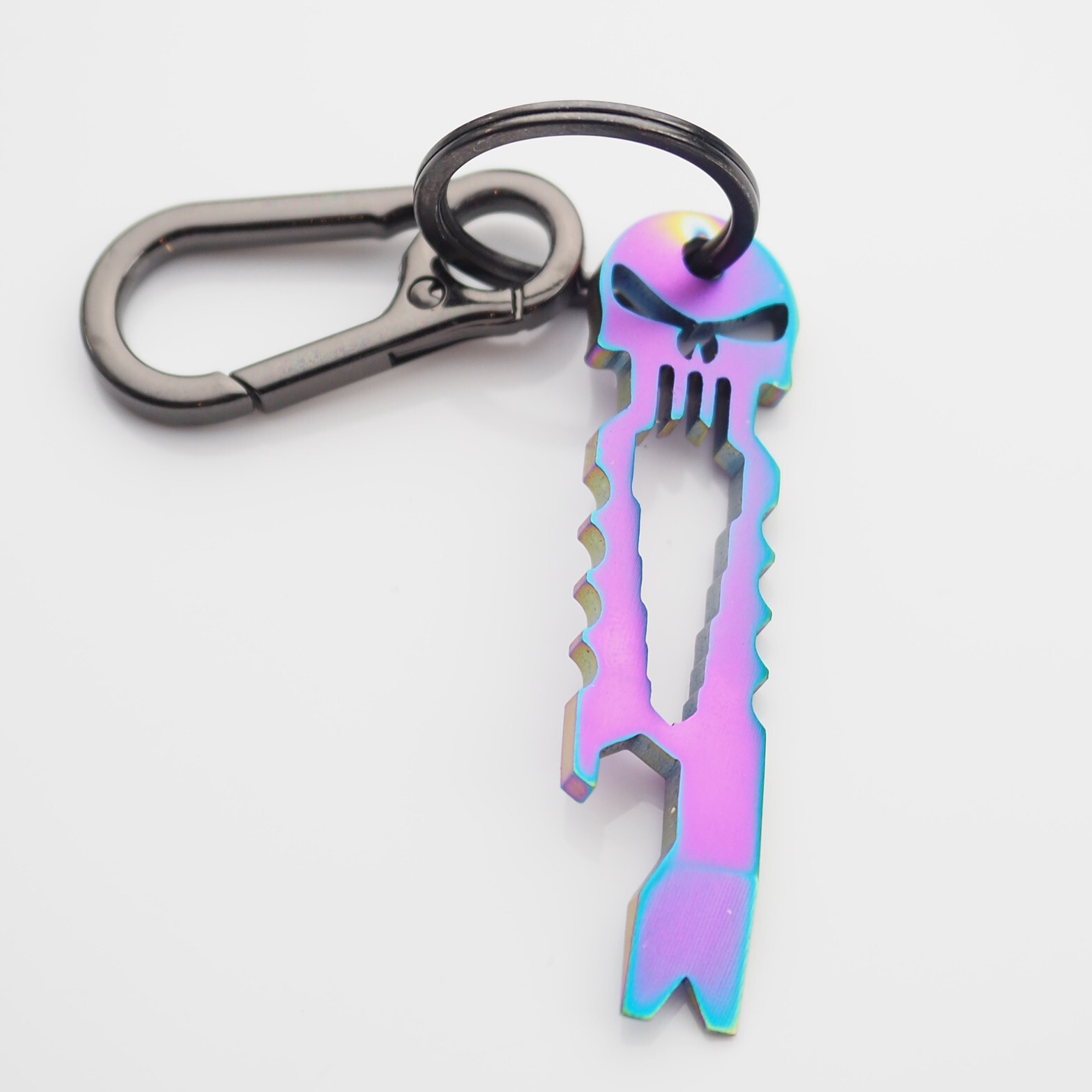 Skull Keychain Crowbar Hex Wrench Carabiner Clip Opener EDC – Neon & Black