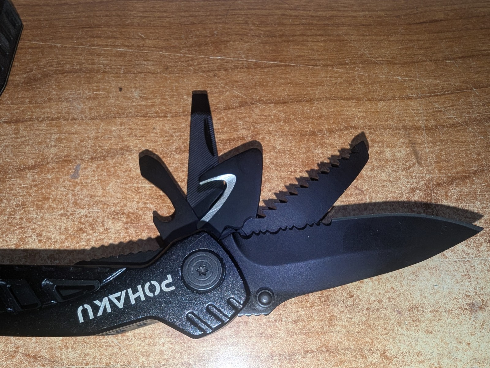 POHAKU Black Multi Tool Pliers Knife Saw File Folding Utility Knife EXC w/ Case