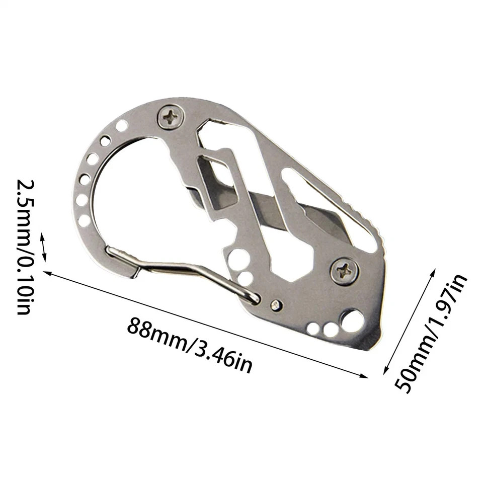 Stainless Multi Tool EDC Pocket Survival Carabiner Screwdriver Keychain Wrench**