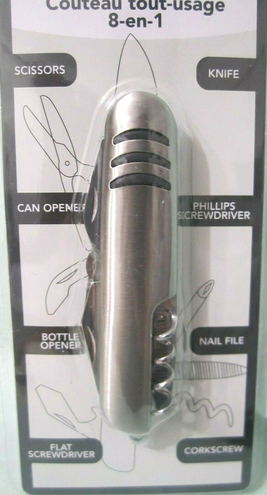 Green brier 8-In-1 Multi -Use Knife 8 uses Silver Scissors, Knife , can opener