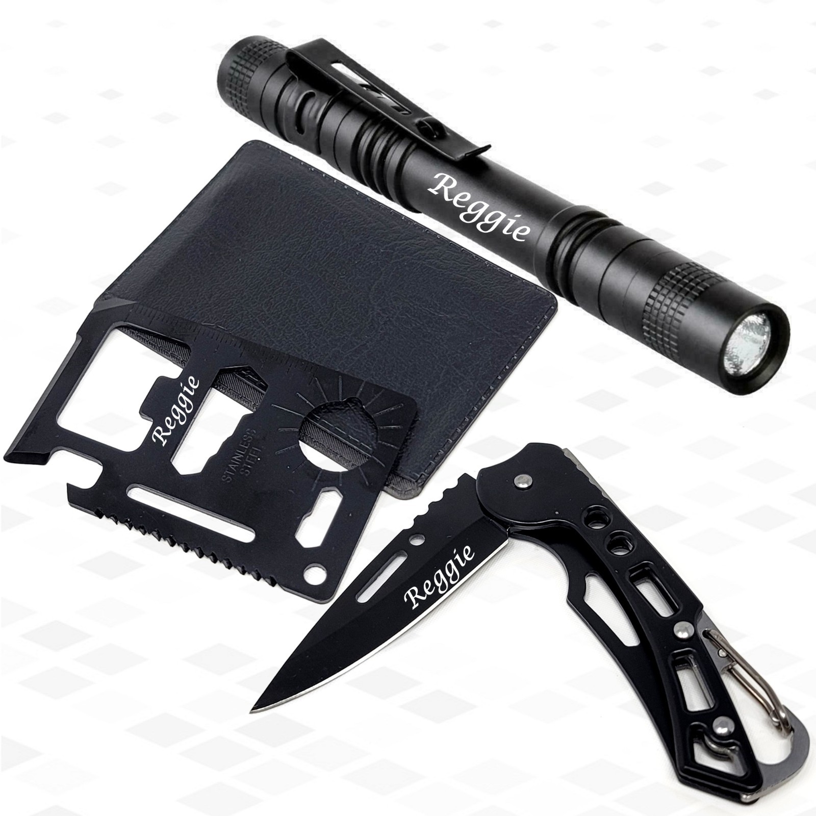 Custom Engraved 3pc Compact Outdoor Kit Designed for Camping & Daily Utility Use