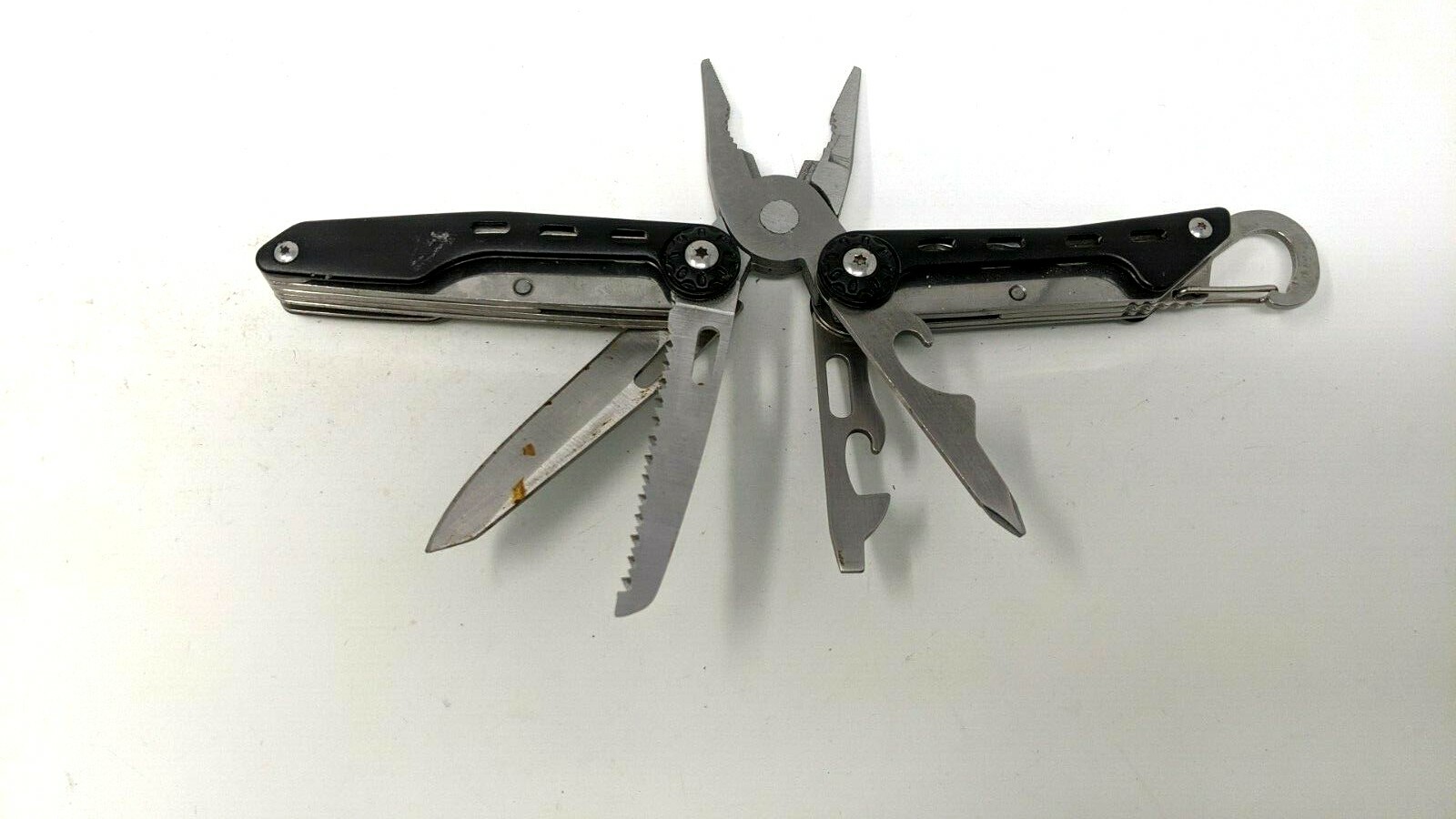 12 In 1 Multi Tool Camping With Carabiner Pliers Wire Cutter Saw Bottle Opener
