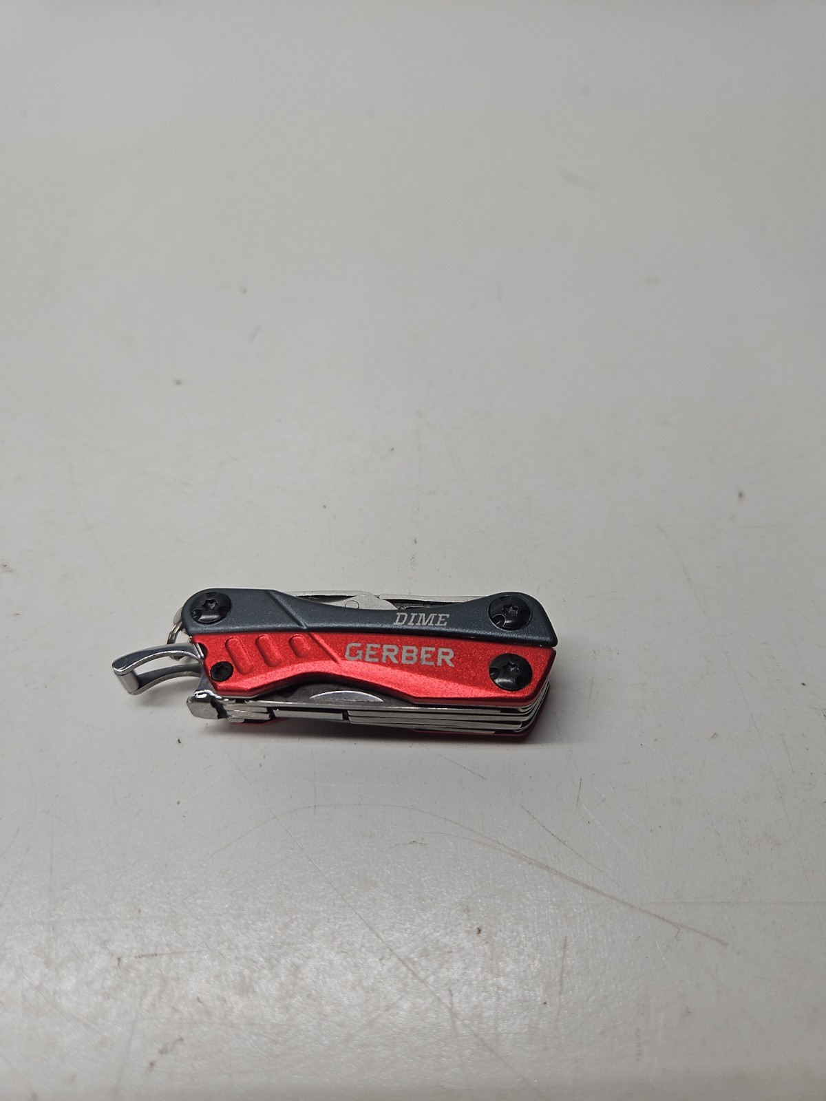 Gerber Dime Stainless Steel Multi-Tool Red Black Pliers Scissors Knife Keychain