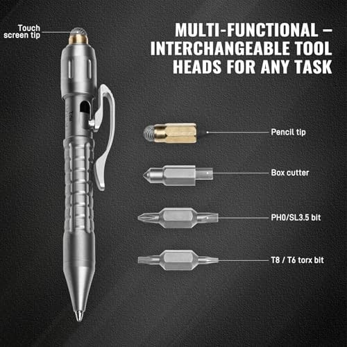 Titanium Multitool Pen – Mini EDC Pocket Tool with Replaceable Heads, Box Cutter
