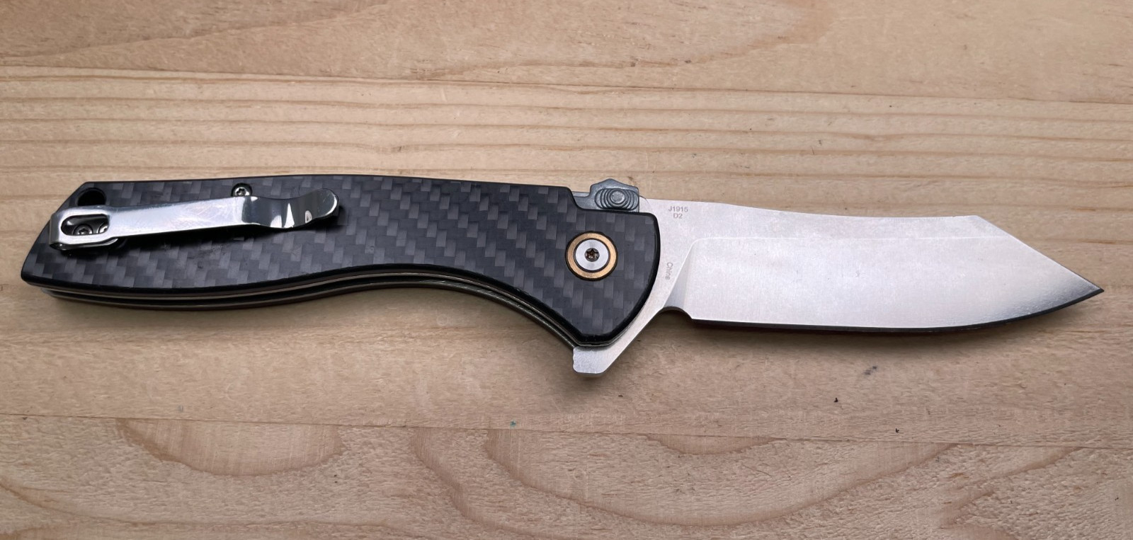 CJRB Cleaver J1915 D2 3.5” Steel Blade Folding Pocket Knife Carbon Fiber Handle