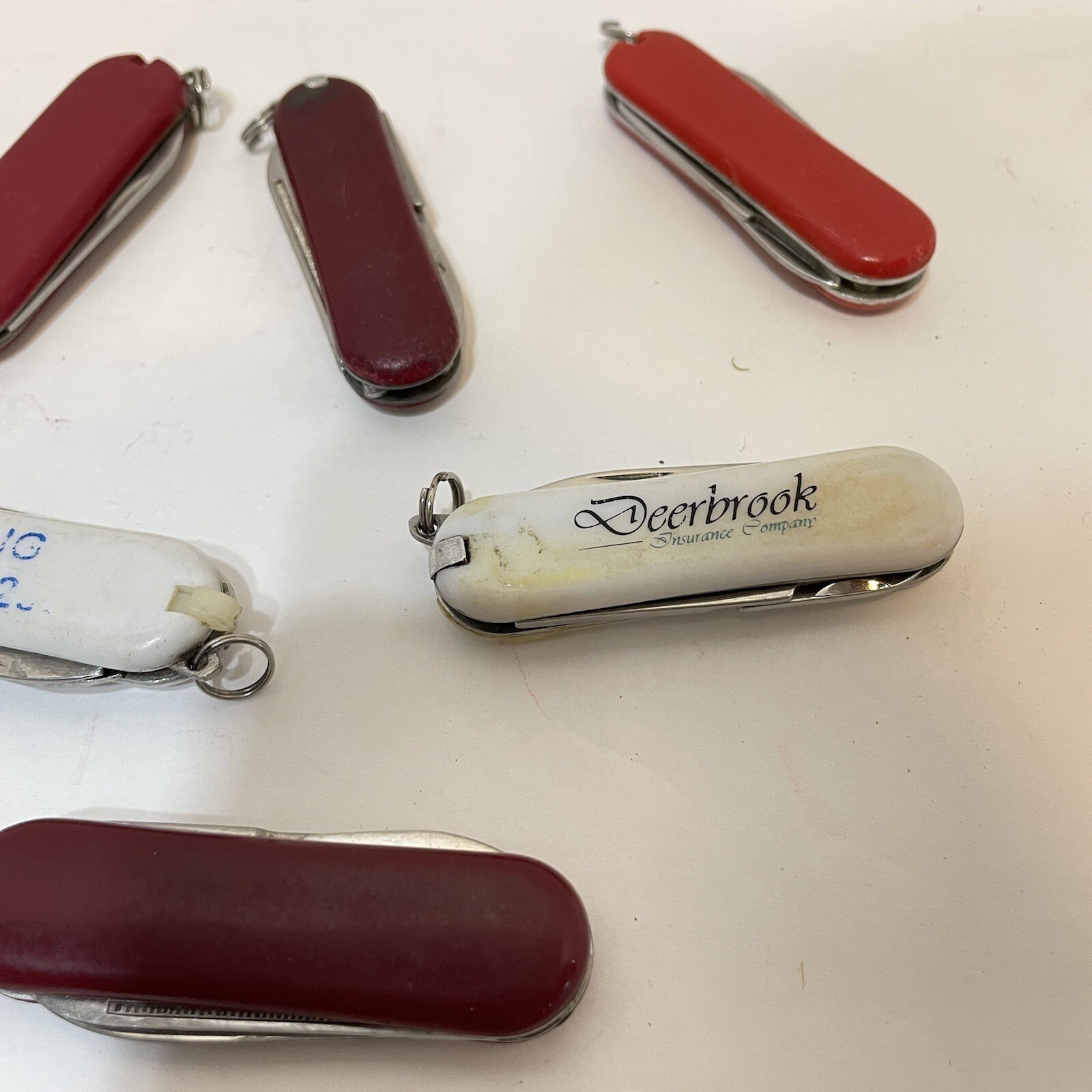 VTG Keychain Pocket Utility Knives Scissors File Knife Lot of 7 White Red 2.25″
