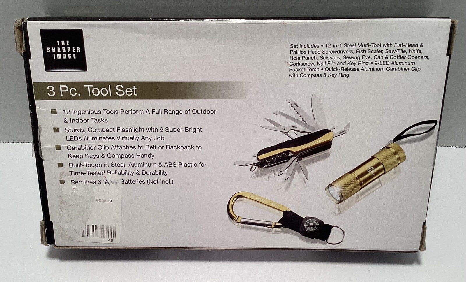 The Sharper Image 3 Piece Multi-Tool Kit Set 12 in 1 Folding Multi-Tool NIB Gold