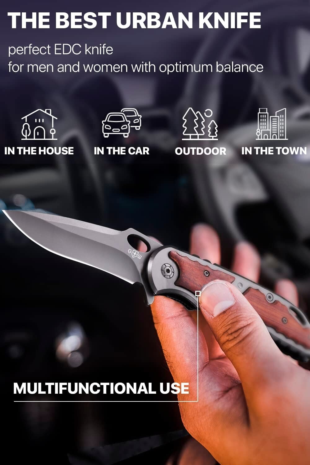 Pocket Spring Assisted Tactical Survival Folding Knife Gray Metal & Wood Handle