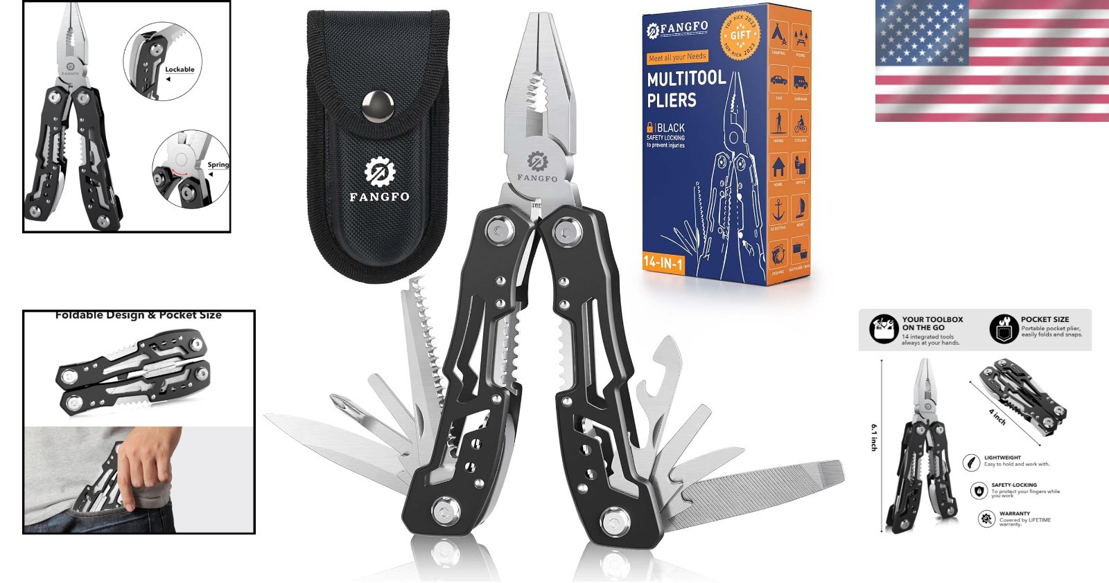 Professional Stainless Steel 14-in-1 Multitool Pocket Knife for Hiking & Hunting