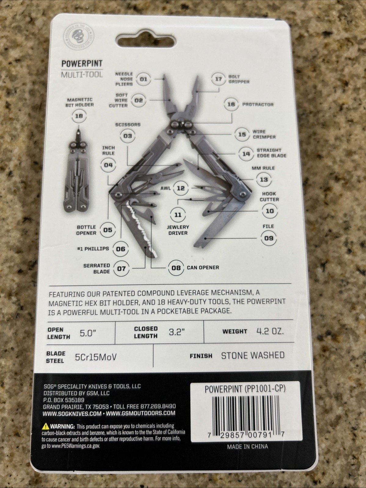 SOG Powerpint Silver Needlenose Pliers Scissors Knife MultiTool Pliers PP1001-CP