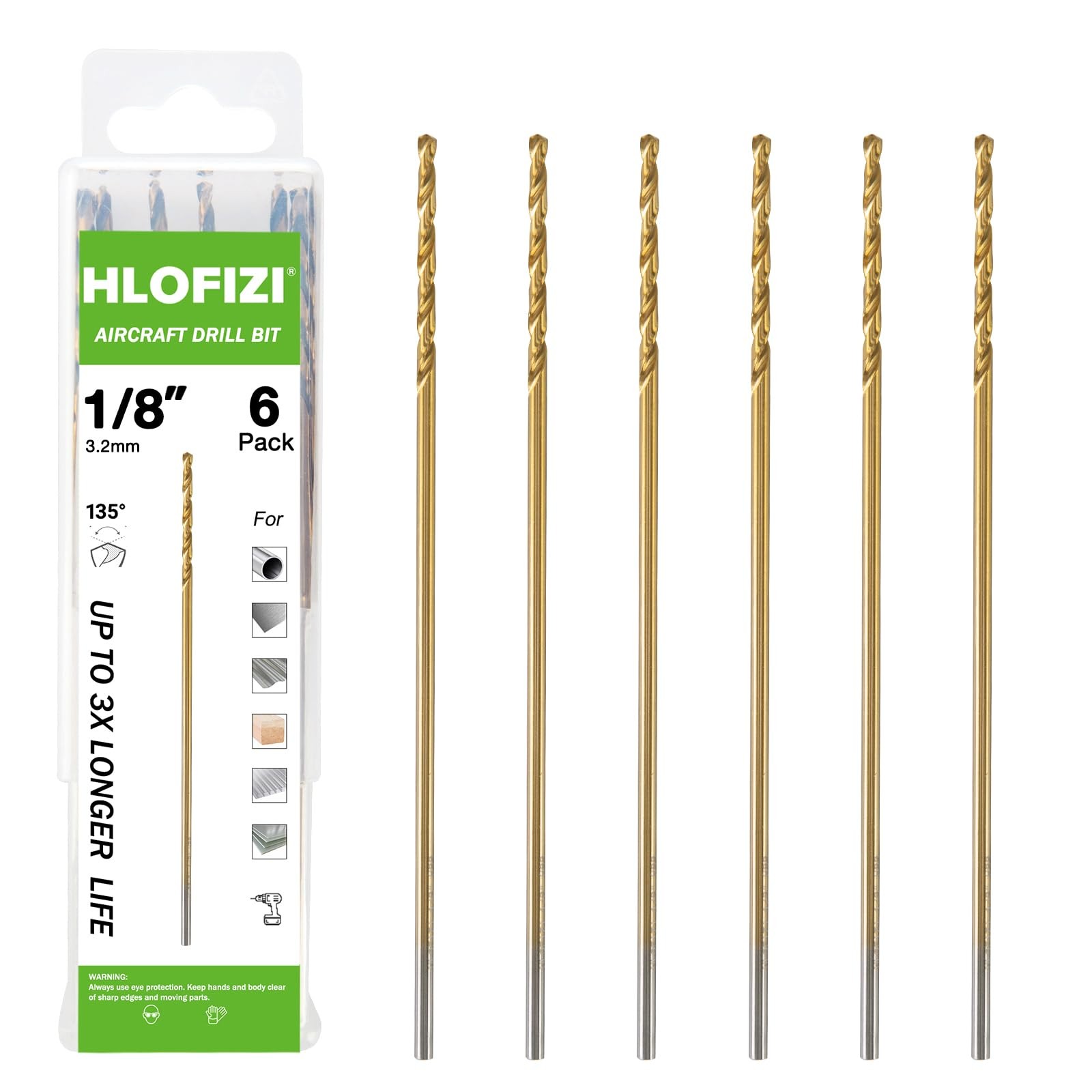 1/8 x 6 Inch Extra Long Drill Bits 6 Pack, Aircraft Drill Bit Titanium M2 Hig…