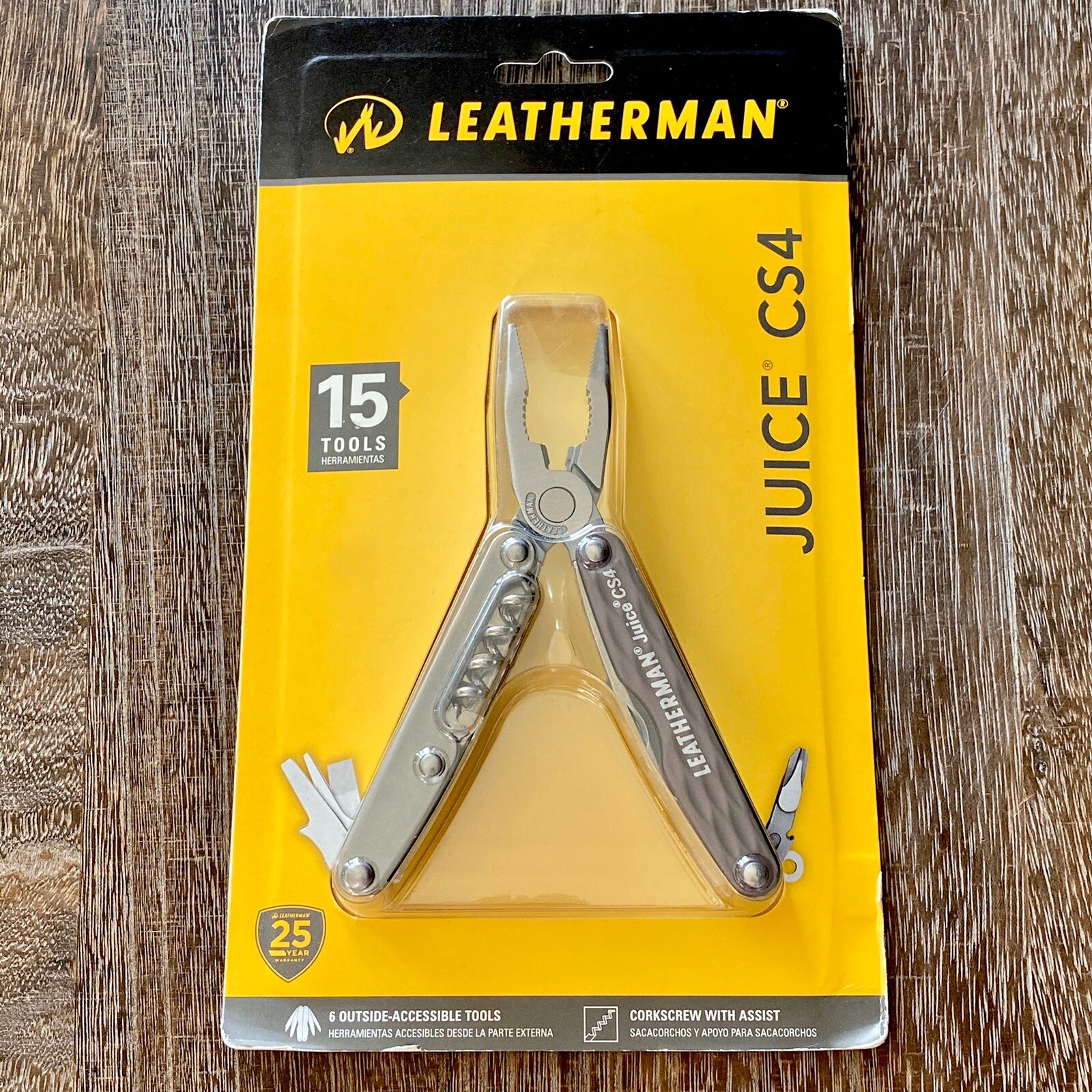 New, Sealed In Blister, Leatherman Juice CS4 Granite Gray multitool.