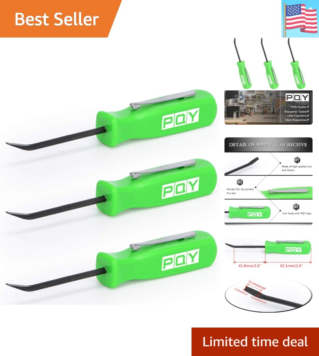 Mini Pocket Pry Bar Set – 3pcs, Compact 4.5” Tool for Mechanics & Technicians