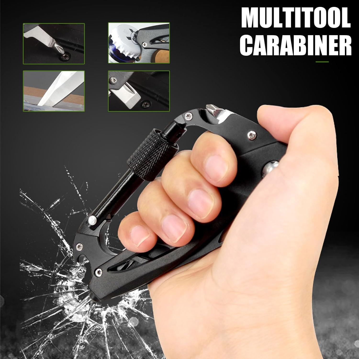 Multitool Carabiner + Pocket Knife Bottle Opener and Screwdriver Survival Gear
