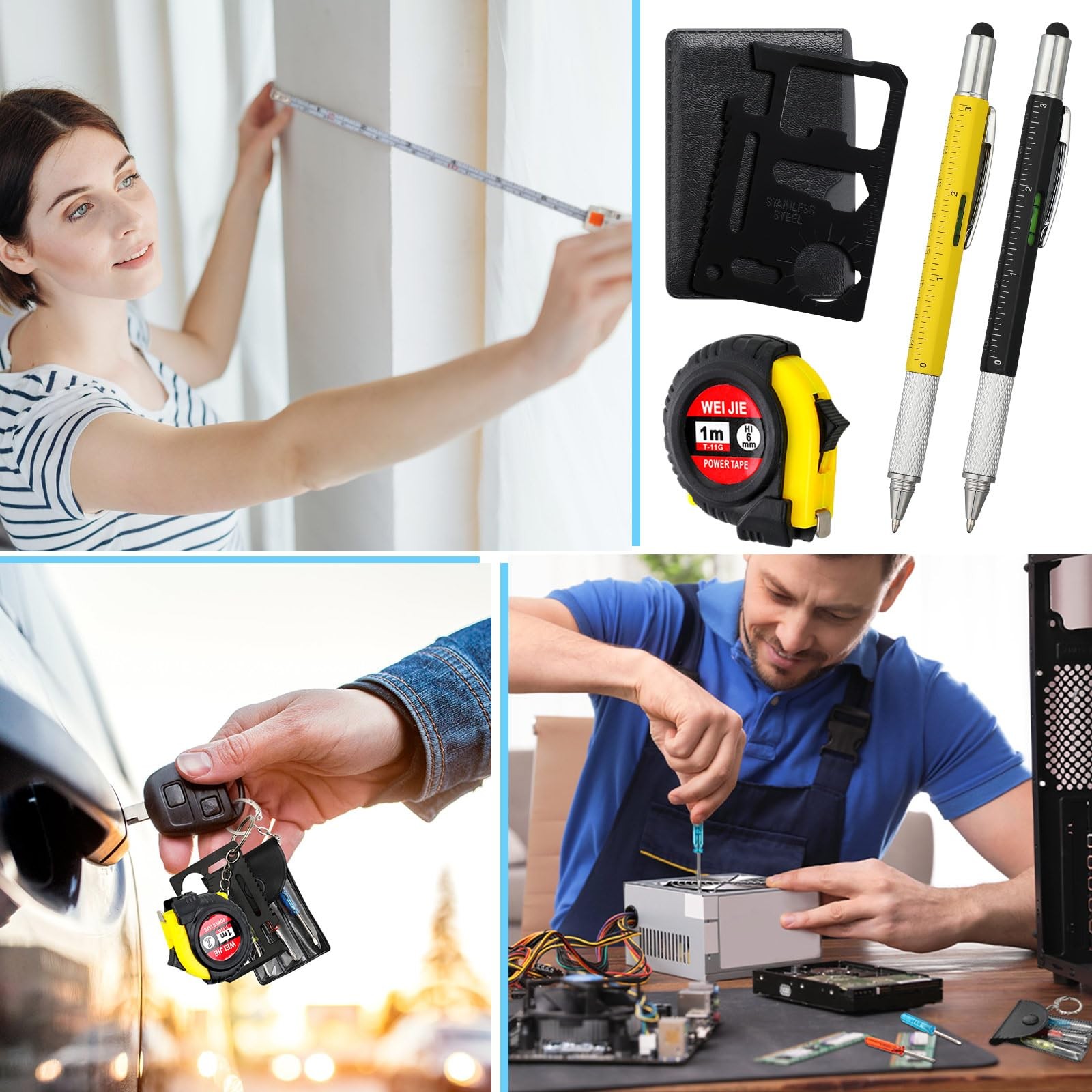 48 Pcs Mini Screwdriver Tape Keychain Set Multitool Pen Card Father’s Gifts B…