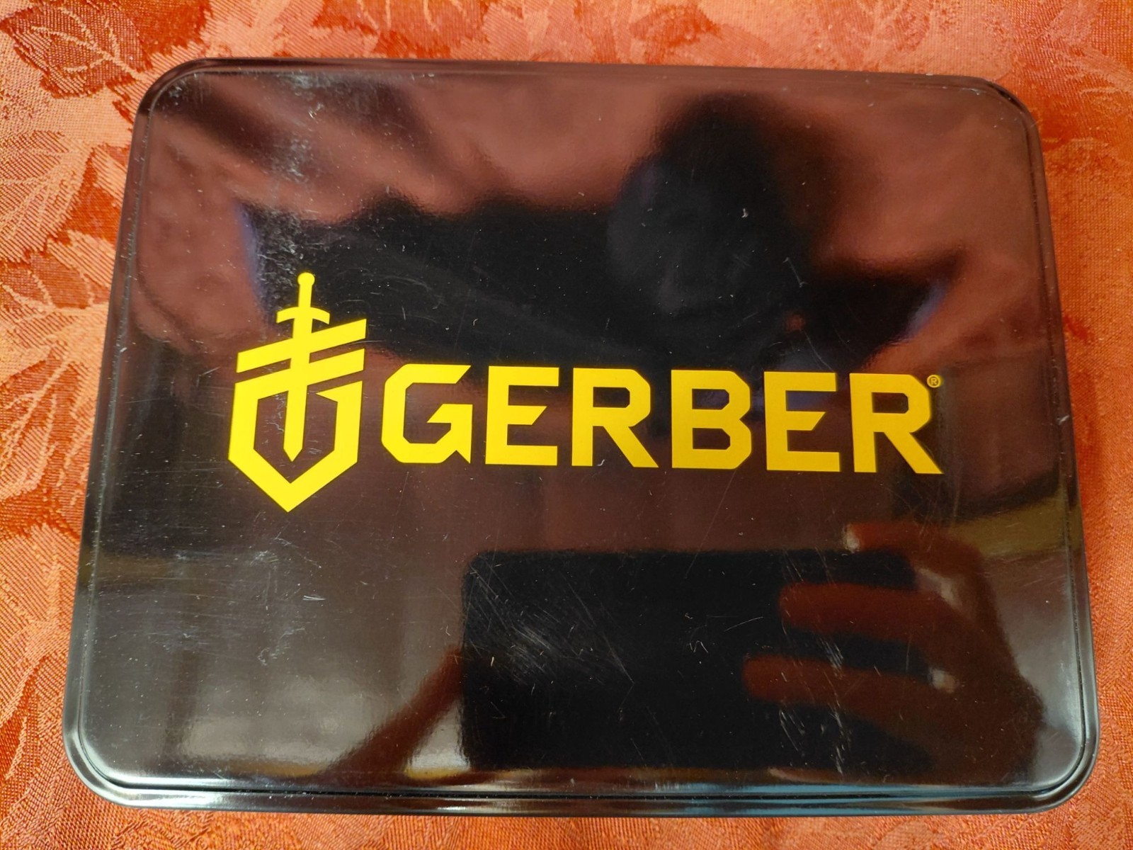 Gerber Logo Black & Yellow Empty Tin **ONLY Storage Box 7″ x 5″” x 1.5″ Insert
