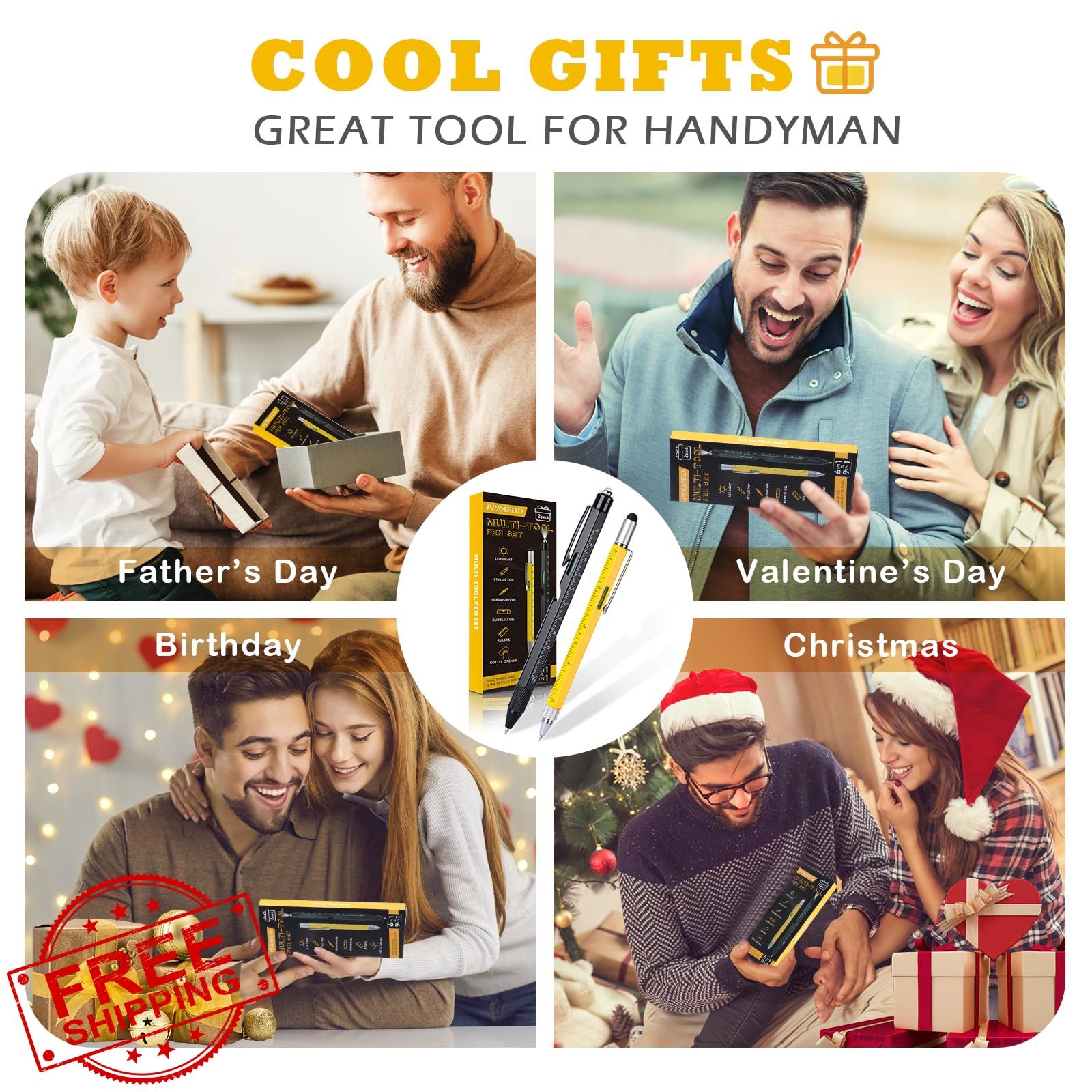PPRAFDD Black Yellow 9-in-1 Multitool Pen Set