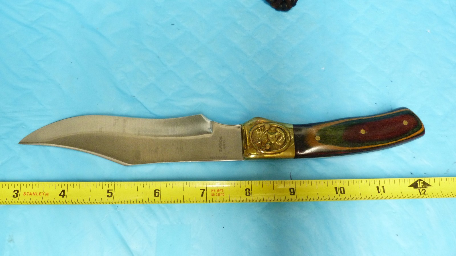 DEER HUNTER 10″ FIXED BLADE COLOR LAYERED WOOD HANDLE W/ BOX & LEATHER SHEATH #9