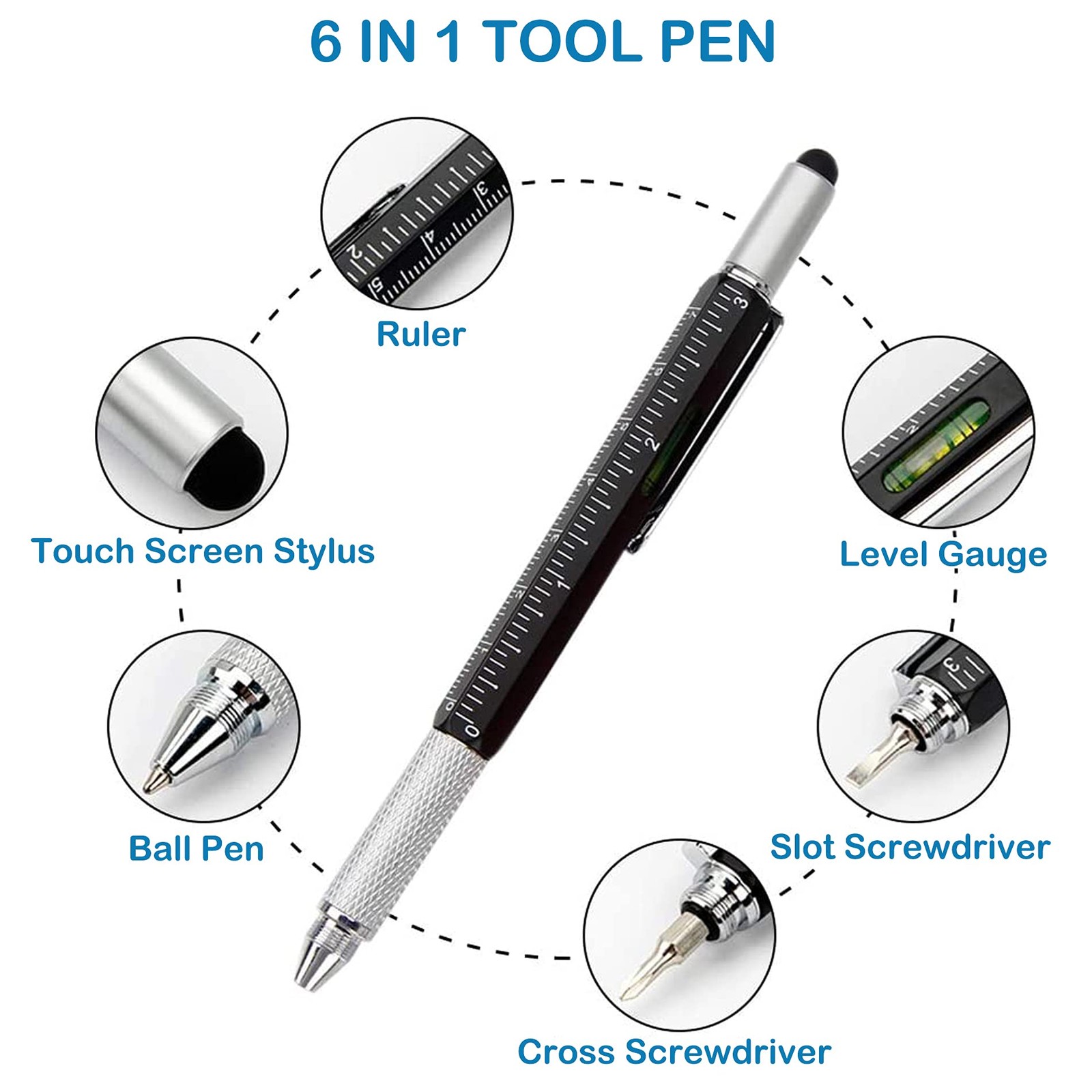 6 in 1 Multitool Pen, Stocking Stuffers, Gifts for Men, Cool Gadgets, Tools