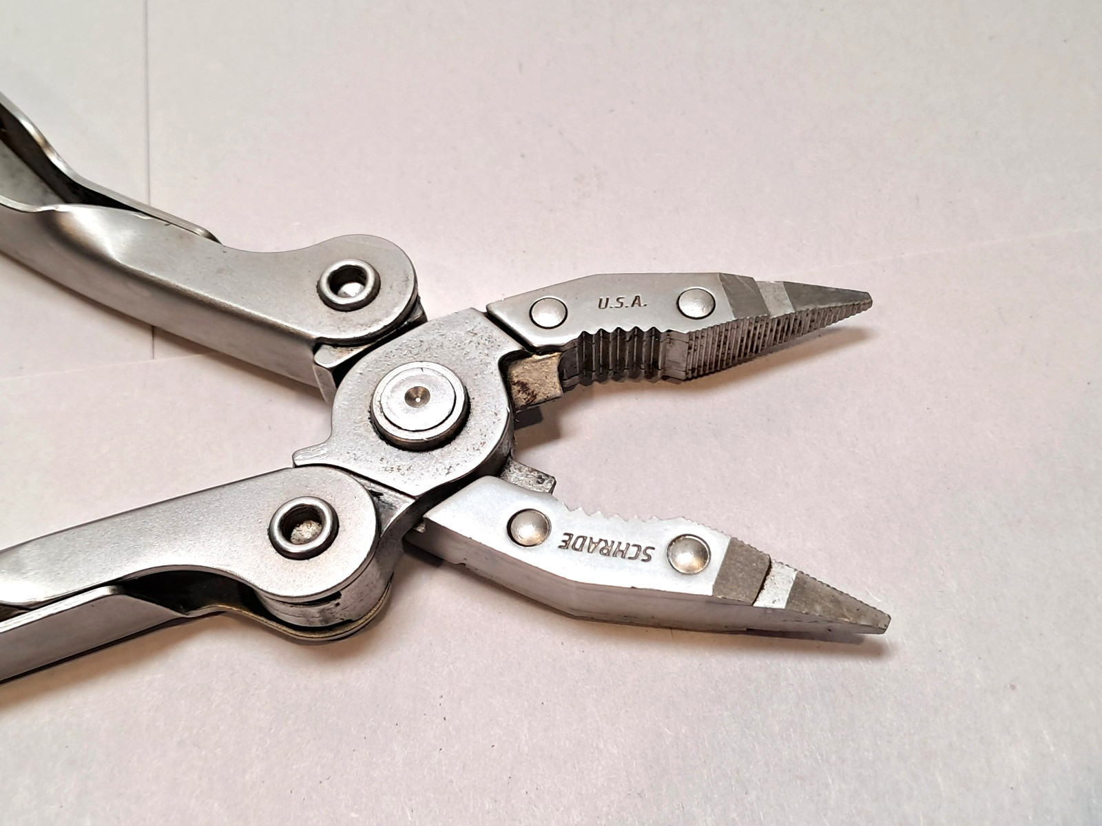 Vtg Schrade Tough Tool Multitool Made In USA w/ Leather Sheath