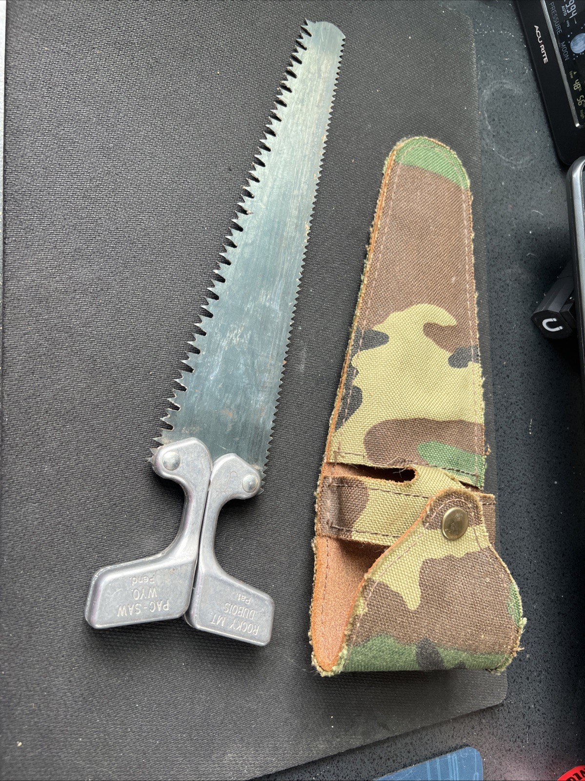 Rocky Mountain Pac Saw Vintage W/ Leather Sheath 12-1/2″ Long Nice ❤️camo