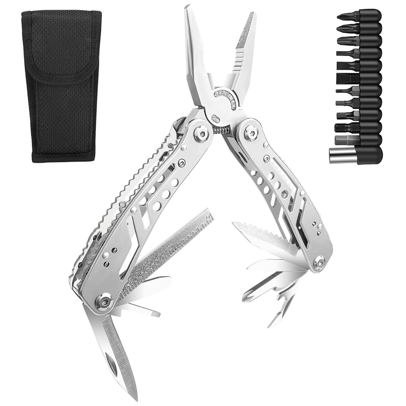 Multi Tool Tool 11-in-1, Folding Stainless Steel Multifunctional Pliers with Sc…