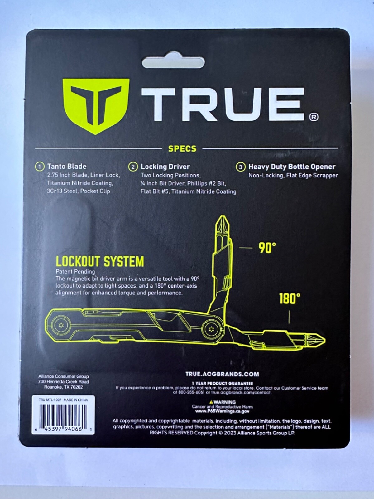 True Utility TI Titanium Block Multi Tool 5-in-1 Knife, Screwdriver, Bottle Open