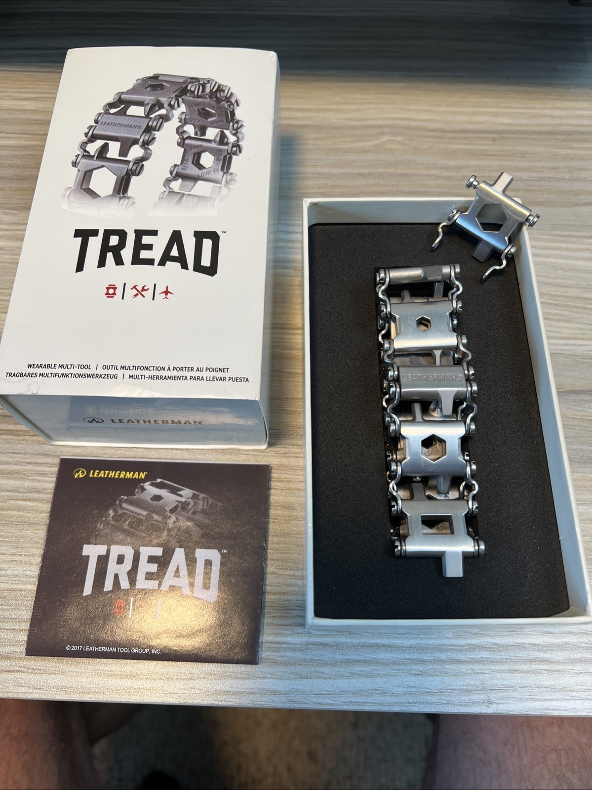 LEATHERMAN TREAD BRACELET Stainless Steel w/Original Box & Booklet AUTHENTIC
