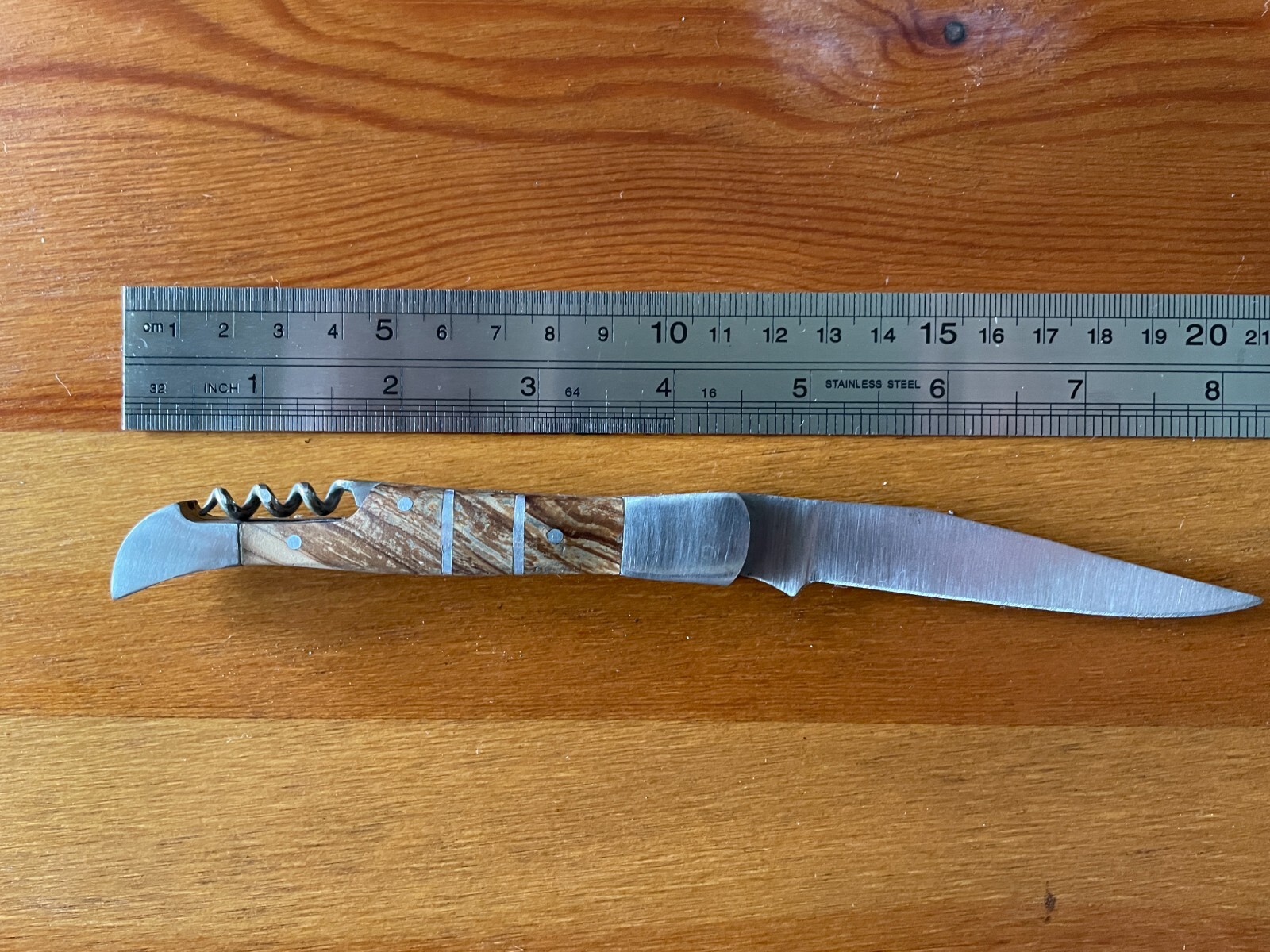 Pocket Knife 3.2″ Stainless With Wooden Handle Corkscrew Handmade Artisan