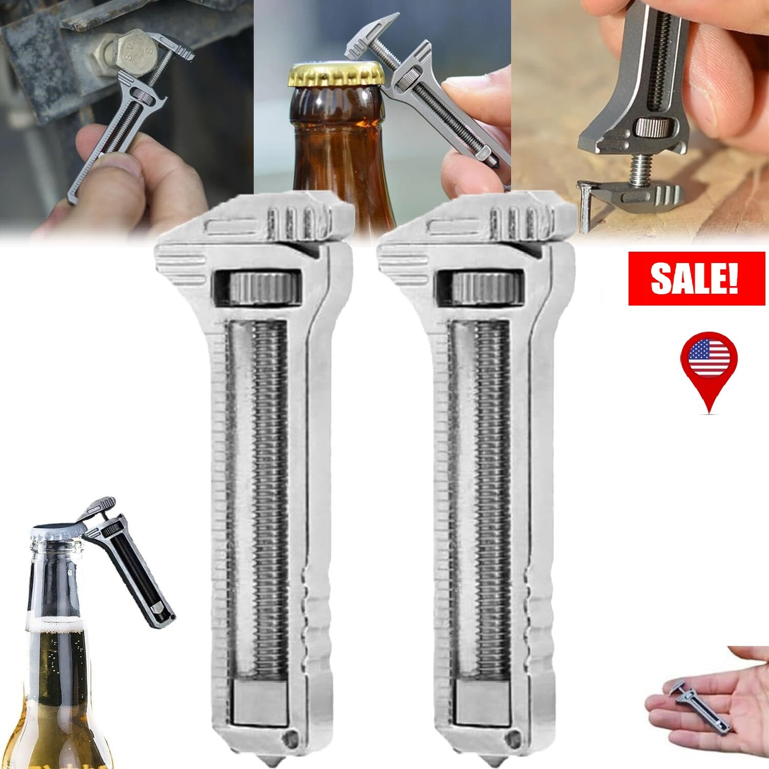 2×Compact Titanium Multitool Alloy Everyday Multi Functional Wrench Tool Spanner