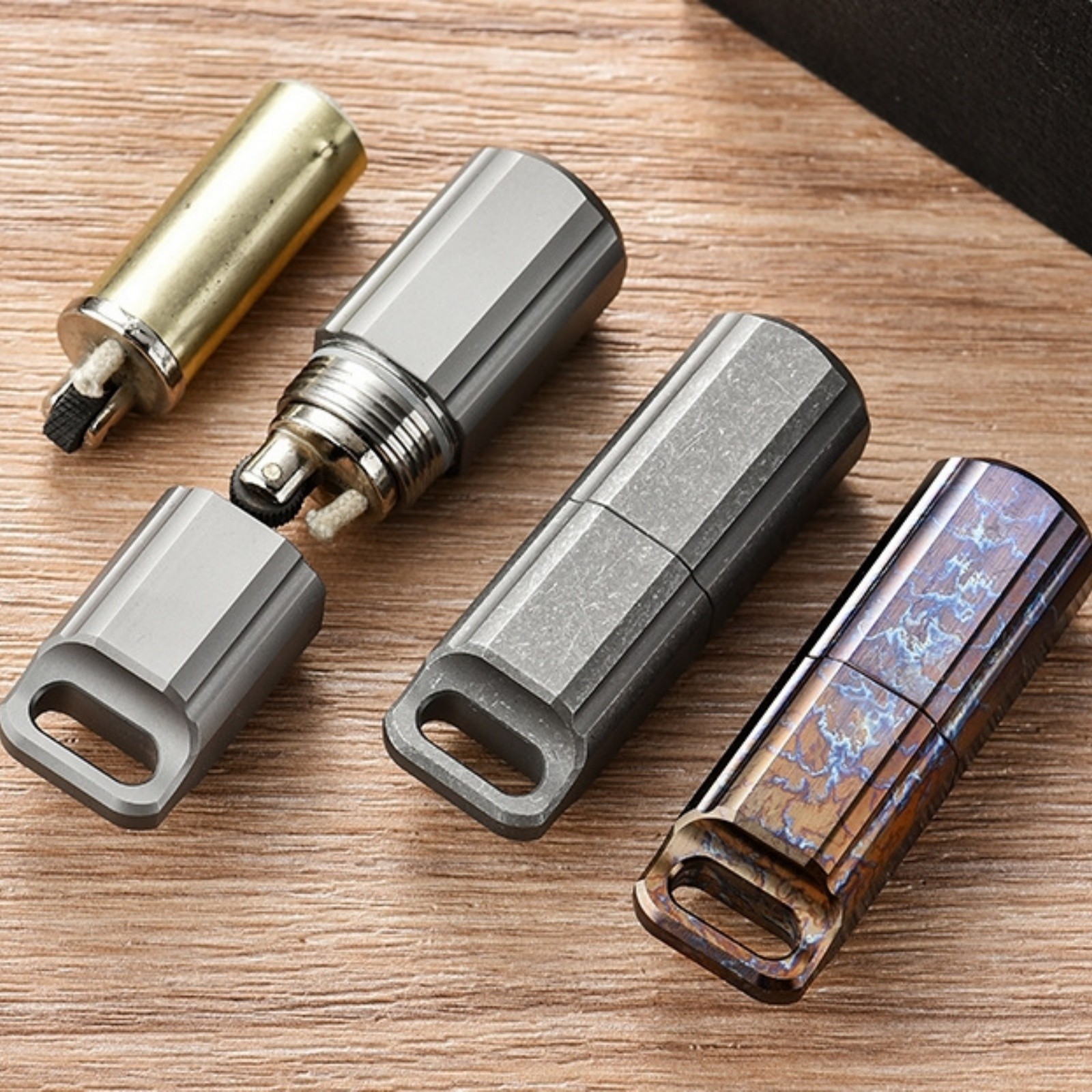 Titanium Alloy EDC Capsule Pill Holder Lighter Case Outdoor Storage Waterproof