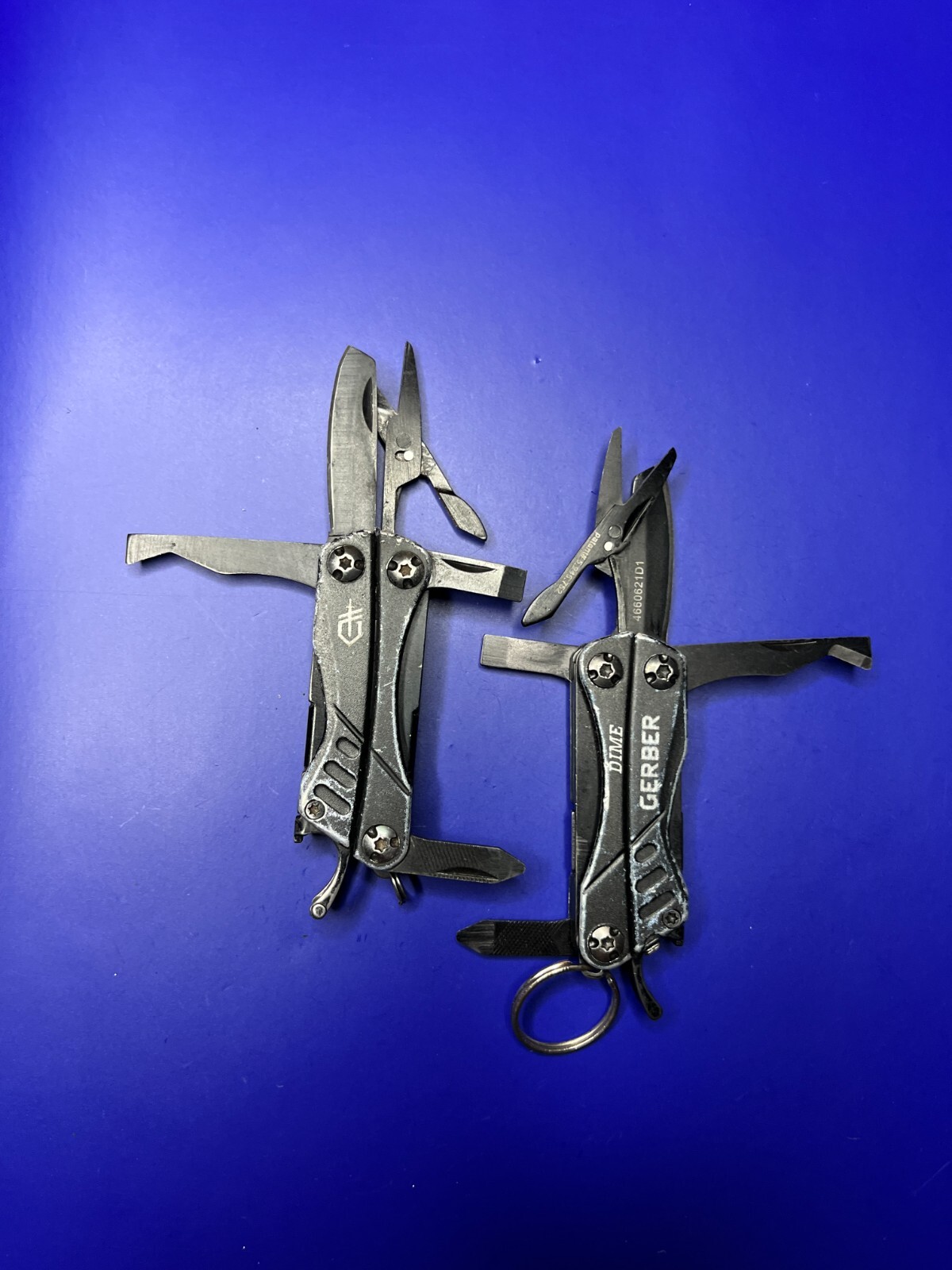 Lot of 2 Gerber Dime Multi-Tools Small Keychain Pliers Knife File Scissors