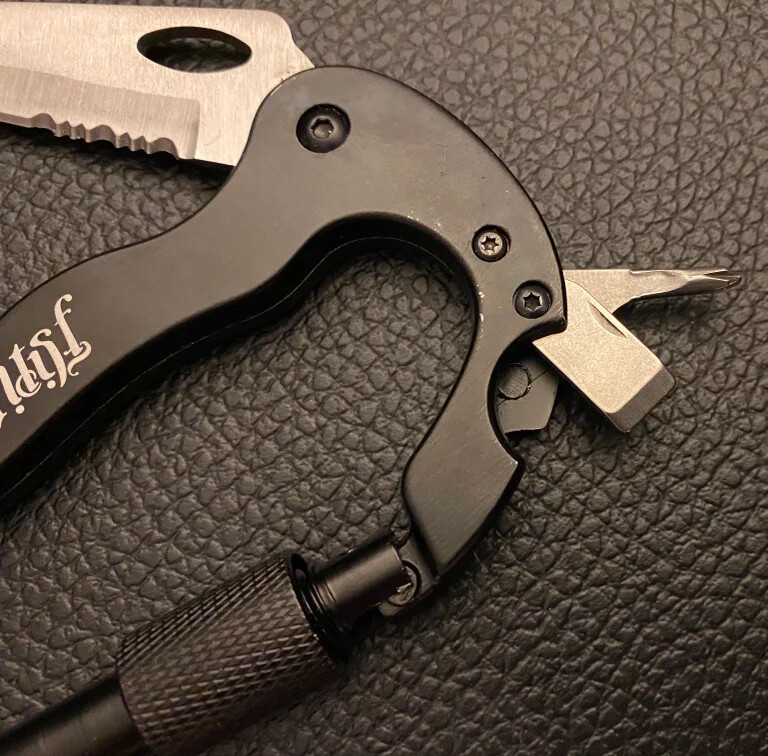 FLIPITSF OUTDOOR 5-IN-1 CARABINER MULTI TOOL KNIFE SCREWDRIVER KEYCHAIN SURVIVAL