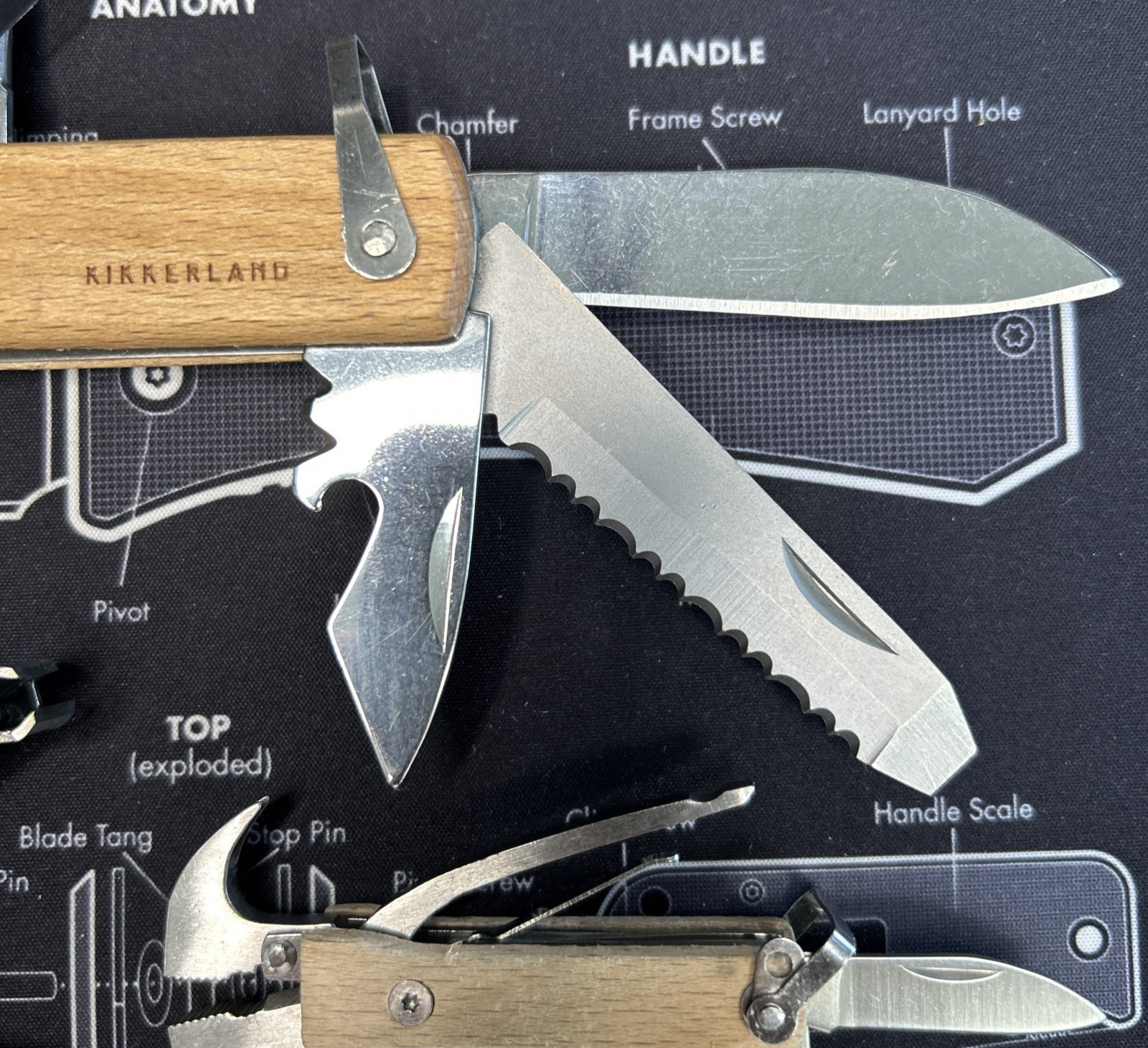 Lot of 3 Wood Handle Hammer Folding Compact Multi Tools Knife Saw & More VGUC