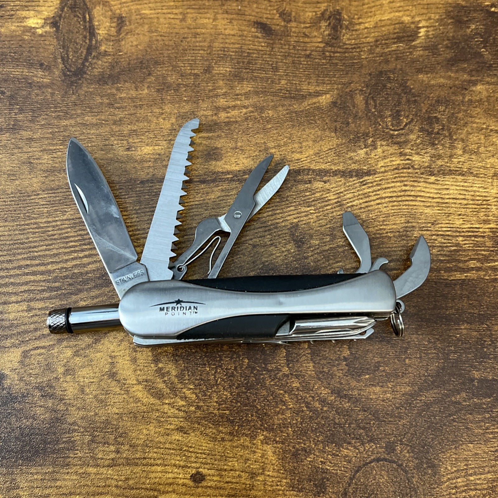 Everything Pocket Tool with LED Flashlight Saw Bottle Opener Screwdriver Silver