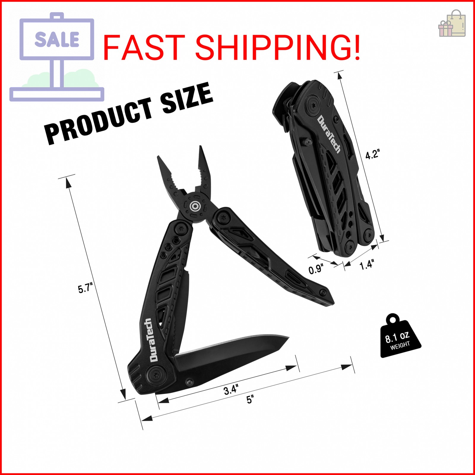 DURATECH 11-in-1 Multitool Knife, Gift for Men Dad, Stainless Steel Multi Tool P