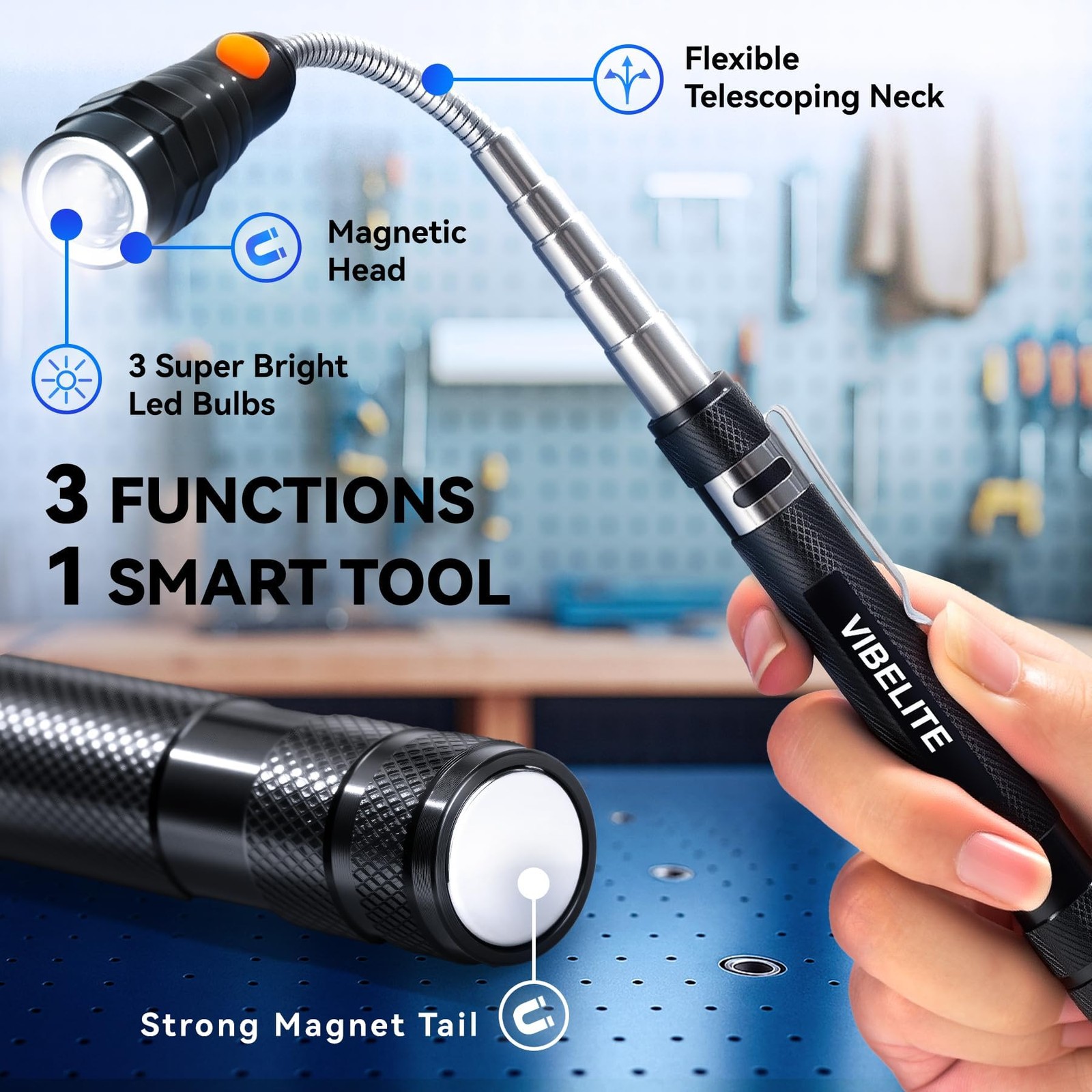 VIBELITE Extendable Magnetic Flashlight with Telescoping Magnet Pickup Tool-F…