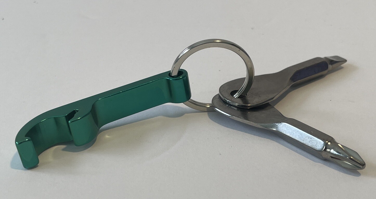 Bottle Opener Screwdriver Keychain Phillips Head Slotted Green Camping Fishing