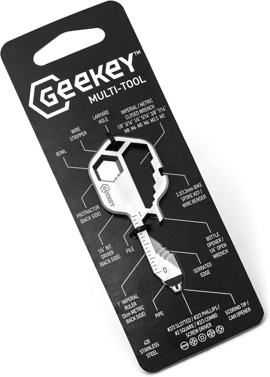 Geekey Multitool Portable Keychain Bottle Opener 16 Tools in 1 Stainless Steel