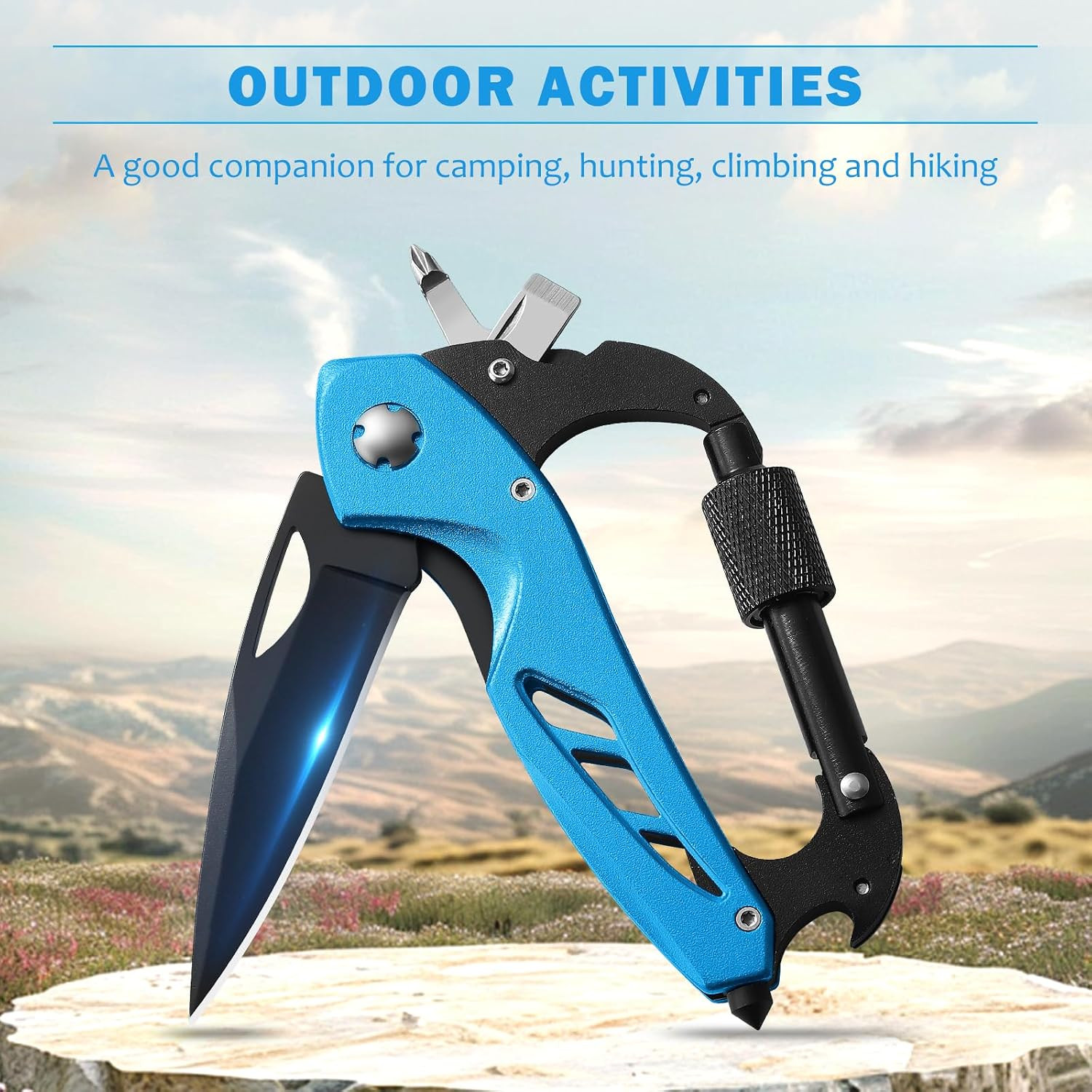 Multitool Carabiner with Pocket Knife, Stocking Stuffers Gifts for Men,6-In-1 Mu