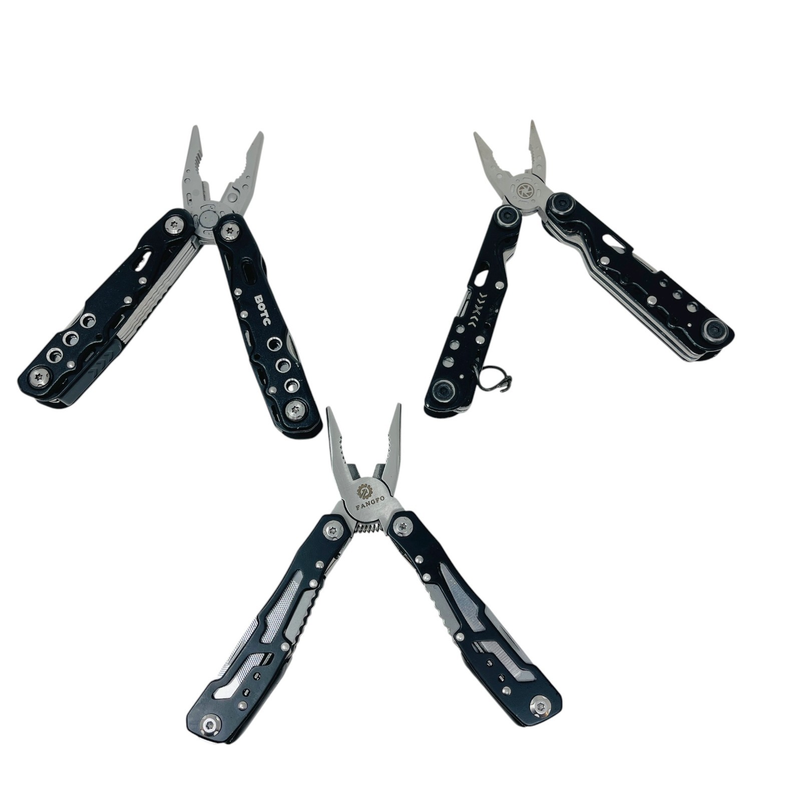 Fangfo & BOTC Unbranded Multi-Tool Tactical Skeleton Pliers Set Black EDC, 3 Pcs