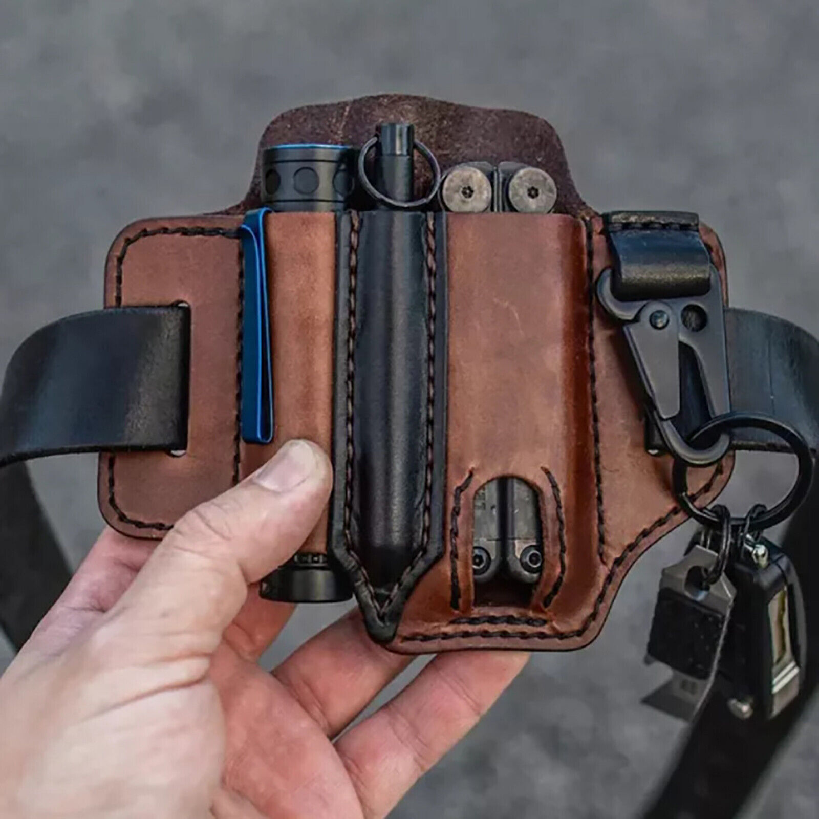 Leather Storage Waist Bag Sheath Multi-function Tool Organizer Pouch Pen Case