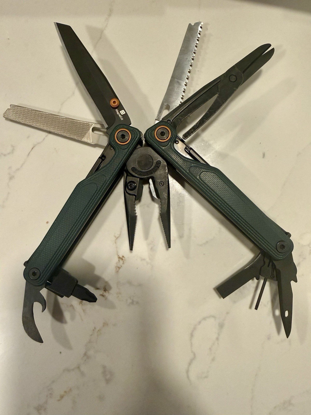 Leatherman Wave Alpha Multitool Black Oxide CUSTOM SWAP Teal Cascadia G-10 *READ