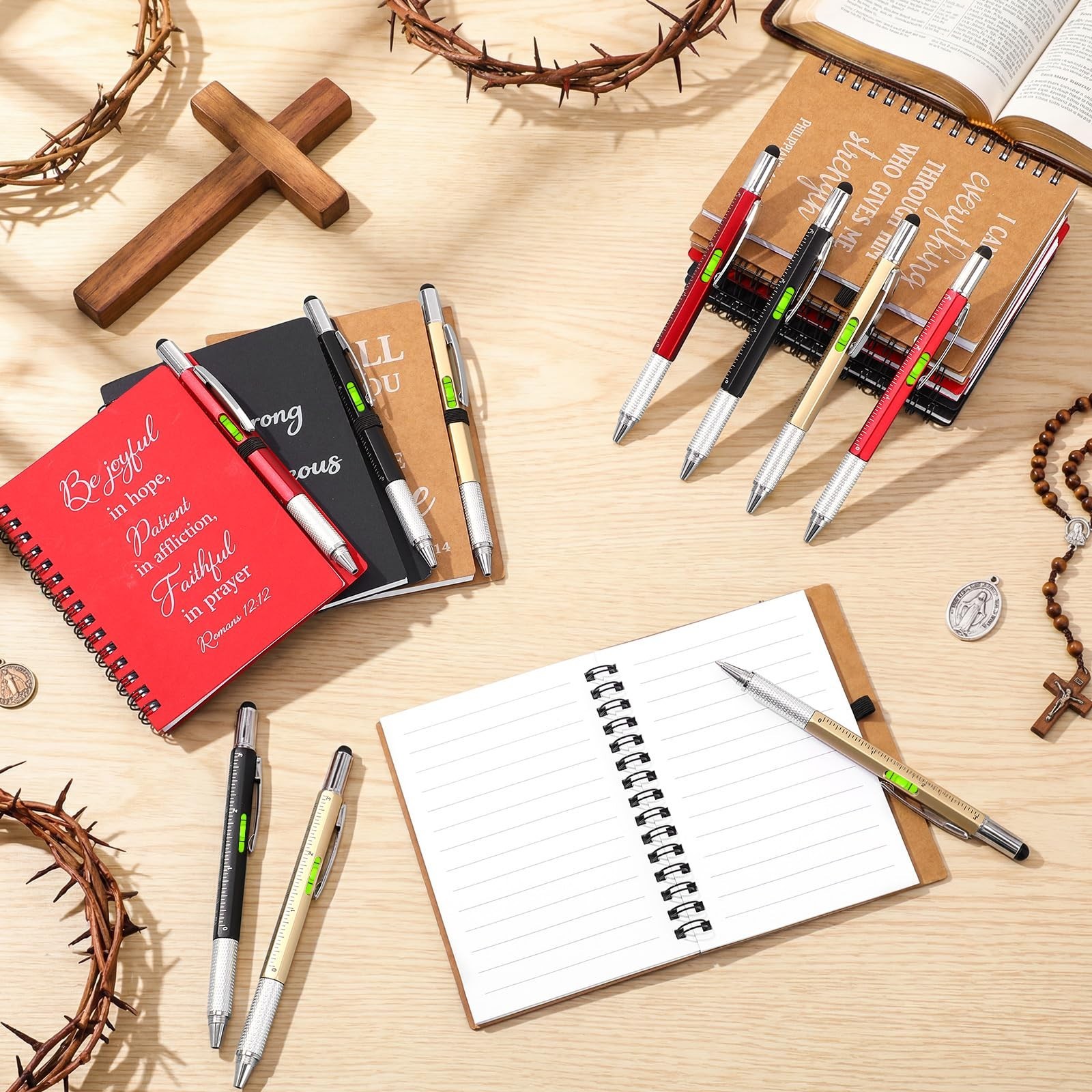 24 Pcs Christian Gifts Set – Multi Tool Pens & Religious Notebooks for Dad, Husb